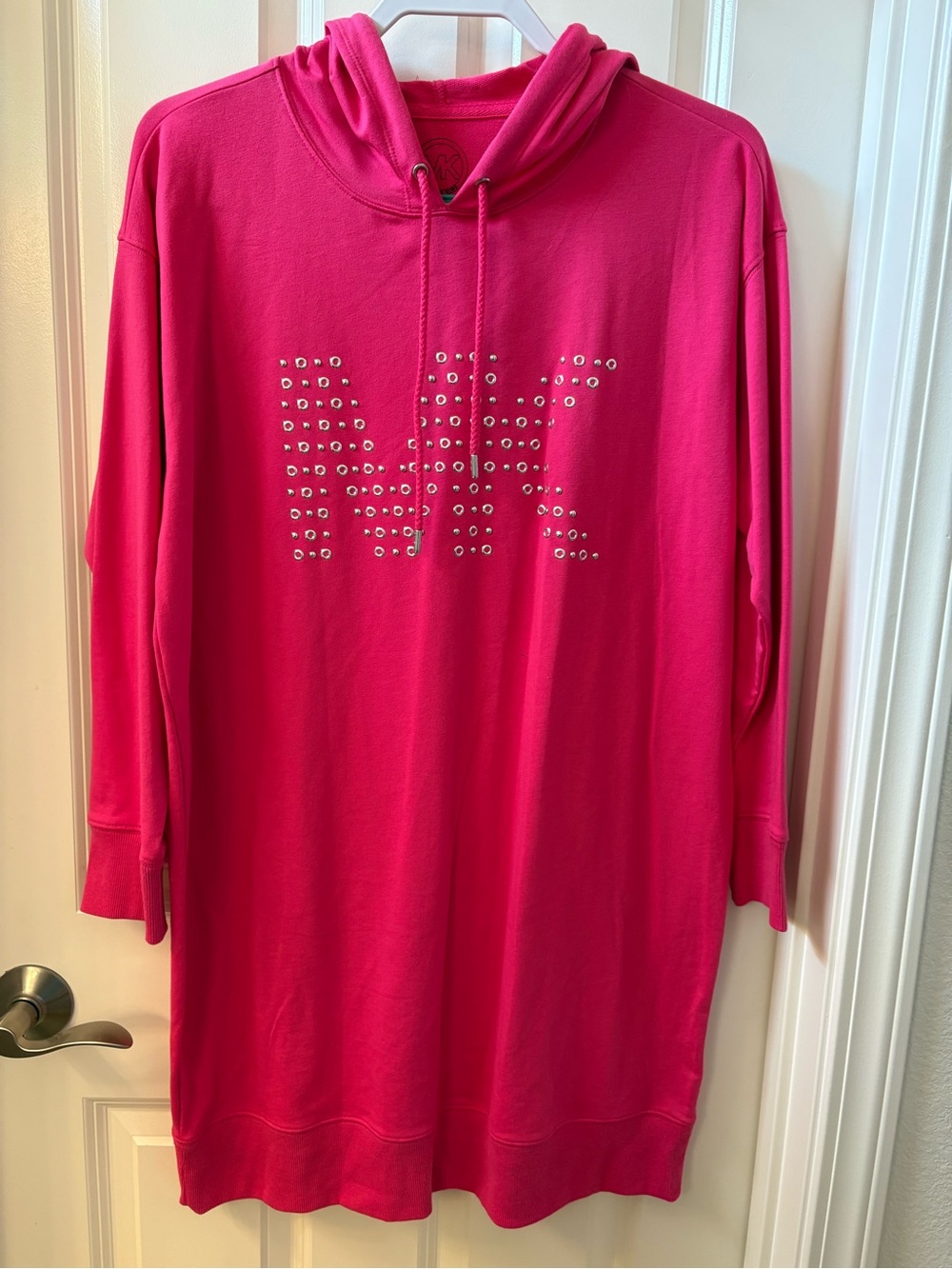 Hot Pink Studded 'MK' Hoodie Dress 1014